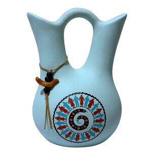 Wedding Vase Hand Painted Pottery Signed Southwestern Tribal Design Fetish